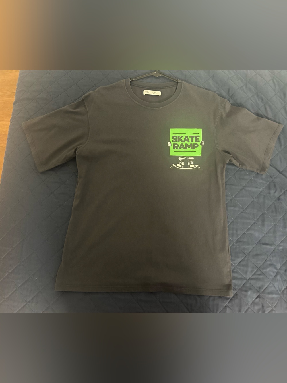 Graphic Skate Ramp Tee in Gray with Neon Green Print